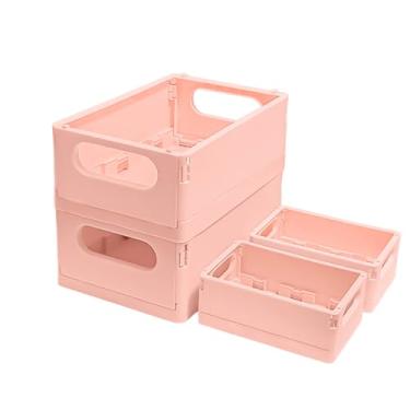 Imagem de Caixa organizadora de mesa dobrável de plástico, conjunto de 4, 2 caixas de armazenamento dobráveis médias + 2 pequenas caixas de armazenamento dobráveis portáteis para escritório, sala de aula