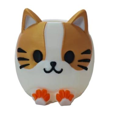 Imagem de HAMLLJTOGEFR Porta-lápis fofo para gatos, organizador de mesa para escritório e material escolar, recipiente de armazenamento decorativo laranja e branco, 9 x 9 x 9 cm