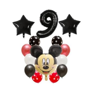 Imagem de Balões Mickey E Minnie Mouse 14pcs Balões De Número De Látex E Folha P