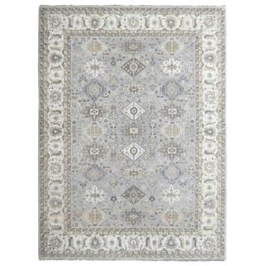 Imagem de Shahbanu Rugs Tapete oriental de lã pura cinza suave com nó geométrico (2,5 m x 20,3 cm)