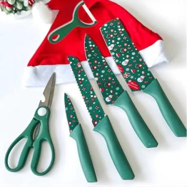 Imagem de Conjunto de facas para churrasco em aço inoxidável antiaderente profissional (Faca Natal Verde)