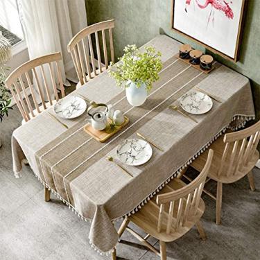 Imagem de Toalha de mesa retangular toalha de mesa de linho sem rugas anti-desbotamento toalha de mesa lavável bordado capa de mesa para cozinha jantar festa (cor: marrom tamanho: 130 * 200 cm) (marrom 130 x