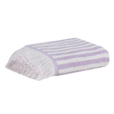Imagem de Toalha de Rosto com Franja Listras Lilás e OffWhite - Westwing by Budd