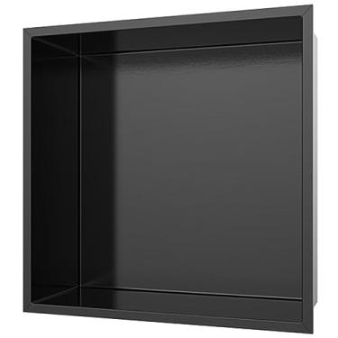 Imagem de Prateleira de nicho de chuveiro de aço inoxidável impermeável, suporte embutido para banheiro, organizador de parede para banheiro, cozinha e quarto - preto 30,5 x 30,5 x 12 cm