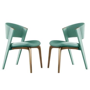 Imagem de Conjunto de 2 cadeiras de jantar estofadas de meados do século - Cadeiras modernas de couro sintético com pernas de metal para cozinha e sala de jantar