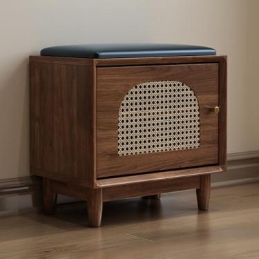Imagem de Banco de sapatos acolchoado com armazenamento, organizador de entrada, rack de sapatos de vime de 2 níveis, armário de armazenamento de assento acolchoado para quarto, sala de estar, corredor (50 cm)