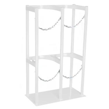 Imagem de Suporte de tanque de oxigênio resistente de luxo para armazenamento e transporte seguros, prateleira de cilindro de gás ajustável com corrente protetora para hospitais, laboratórios e fábricas (branco