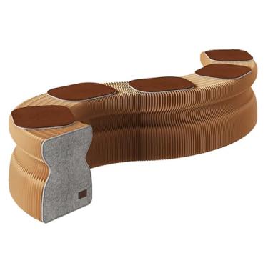 Imagem de Banqueta dobrável moderna de papel artesanal com almofadas, cadeira de sapato portátil para sala de estar, quarto, estudo - design marrom elegante (200 x 37 x 42 cm)