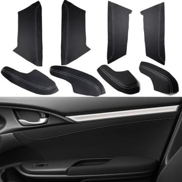 Imagem de YWNN 8 peças capas de apoio de braço de porta envoltório de couro - substituição de tecido de pano de porta para Honda Civic 2016-2021 10ª geração - antiarranhões, impermeável, atualização de interior
