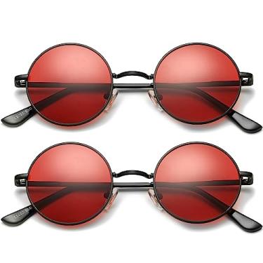 Imagem de AIEYEZO Óculos de sol redondos retrô para homens e mulheres óculos de sol polarizados modernos vintage pequenos óculos de sol redondos, Pacote com 2 (preto/vermelho-oceano + preto/vermelho-oceano), MM