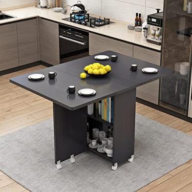 Imagem de Mesa de cozinha dobrável, mesa de jantar de madeira com 2 prateleiras e rodas de armazenamento, mesa extensível para cozinha/sala de estar/escritório em casa - 1,2 m (A)/a