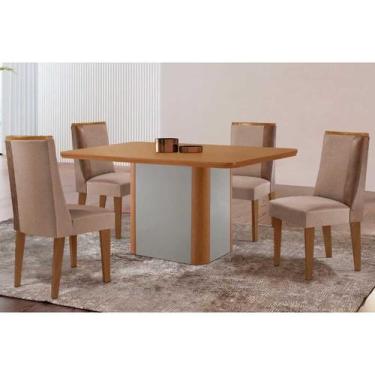 Imagem de Sala Jantar Mesa Pietá Tampo Curvo 120cm+4 Cadeiras Tilia Madeira Natu