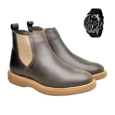 Imagem de Bota Botina Chelsea Masculina Em Couro Lançamento Com Relógio 2400-Masculino