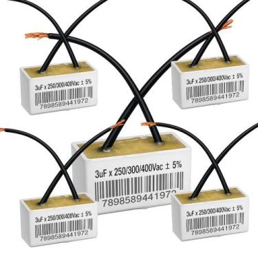 Imagem de Kit 5 capacitor 2 fios quadrado 3 uf x 250/400v chapa tri - TRIO