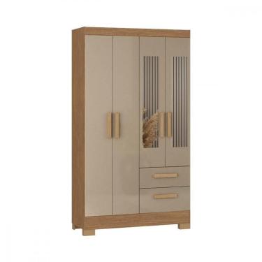 Imagem de Guarda Roupa Solteiro Com Espelho 4 Portas Fortaleza Plus Acacia Com Reflecta