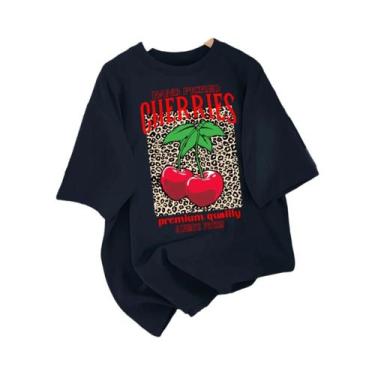 Imagem de Camiseta Feminina De Algodão Com Gola Redonda, Estampa De Cerejas Sele