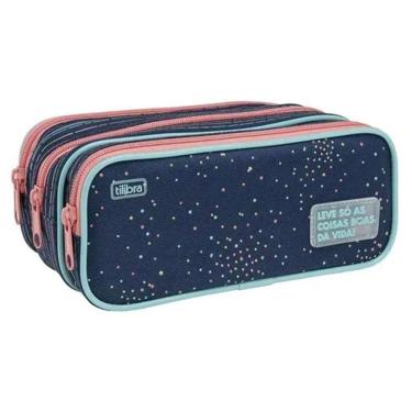Imagem de Estojo Escolar Infantil Triplo Académie Dots Azul - Tilibra