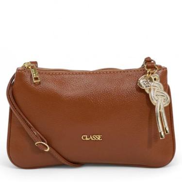 Imagem de Bolsa Transversal Feminina Couro Legítimo Pequena Classe Couro, Carame