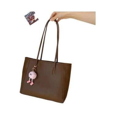 Imagem de Bolsa Tote Feminina De Couro PU Em Cor Sólida, Versátil, Estilo Corean