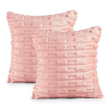 Imagem de Kit 2 Capas De Almofada Polar Manta Ultrasoft Com Ziper Decorativa Sofá Sala Quarto Rosa Blush - 100% Poliéster