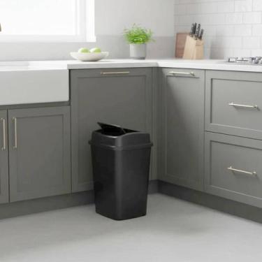 Imagem de Lixeira Com Tampa Basculante 9 Litros Preta Cozinha Banheiro Escritóri