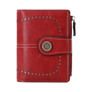 Imagem de Carteira Feminina Retro Antifurto RFID Com Zíper, Fecho E Compartiment