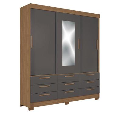 Imagem de Guarda Roupa Casal 3 portas de correr 9 gavetas Morretes com espelho Jatobá Grafite - S...