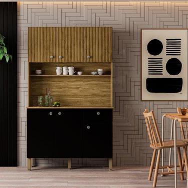 Imagem de Kit Cozinha Ambiente Style 6 Portas Freijó Nero Ripado - Kits Paraná