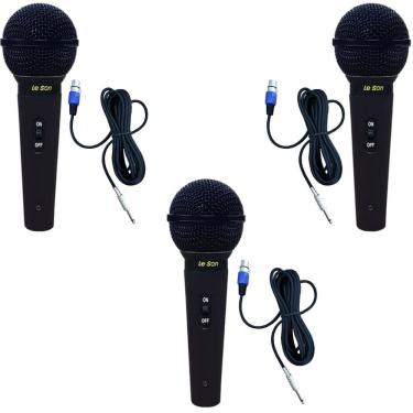 Imagem de Kit Microfone Dinâmico SM-58 P4 BK com 3 Unidades para Vocais e Apresentações Preto Fosco Leson