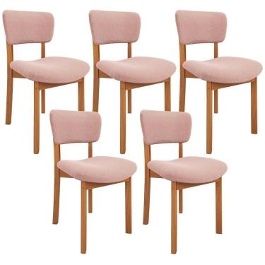 Imagem de Kit 05 Cadeiras Para Sala De Jantar Cozinha Living Estofada Dara L02 Bouclê Rosê - Lyam Decor