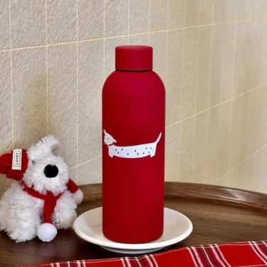 Imagem de Garrafa Térmica De Aço Inoxidável Vermelha Fosca Com Design De Cachorr