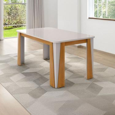 Imagem de Mesa de Madeira Opera 160 Cm com Vidro Naturallle/Off White - Móveis Bechara