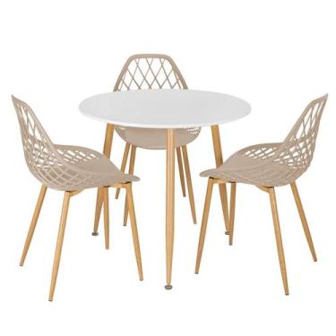 Imagem de Laraz, Mesa de jantar redonda 80 cm branco + 3 cadeiras Clarice Cloe N