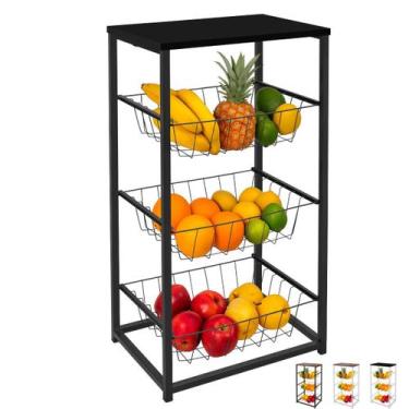 Imagem de Fruteira De Chão Aramada Cozinha Metal Madeira Moderna Mesa - Utility 