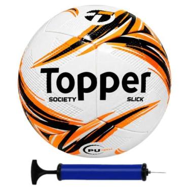 Imagem de Bola de Futebol Society Topper Slick + Bomba de Ar, Laranja