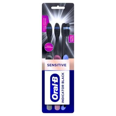 Imagem de Escova Dental Manual Indicator Carvão Cerdas Extra Macias Oral B 3 Uni