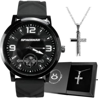 Imagem de Relogio Masculino Aço Inox + Caixa Pingente Cruz Social Silicone Ajustavel Casual Corda...