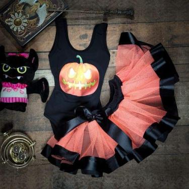 Imagem de Fantasia Infantil Carnaval Halloween Bruxa Body Abóbora e Saia Tule - 