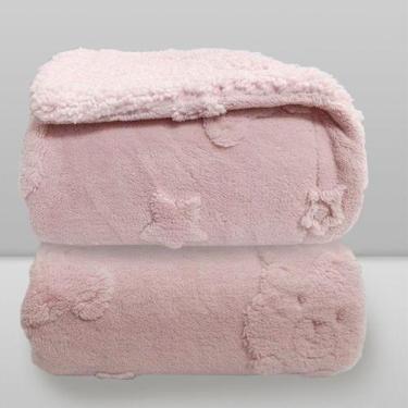 Imagem de Cobertor Bebe Plush com Sherpa Relevo Urso - LAÇO BEBE, Rosa