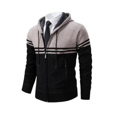 Imagem de Cardigã Masculino De Inverno Em Fleece Grosso, Quente E Casual, Com Go