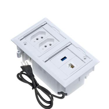 Imagem de Caixa De Tomada 4 Blocos Embutir 2 Tom 20A 1USB Dados 1RJ-45 - CONNECT
