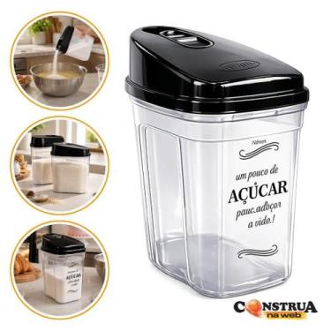 Imagem de Açucareiro Pote Açúcar Transparente 836 ml Tampa Preta Plástico BPA Fr
