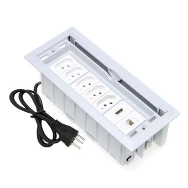 Imagem de Caixa De Tomada 7 blocos Embutir 5 Tomadas 20A 1 Hdmi 1 RJ45 Branco - 