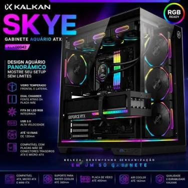 Imagem de Gabinete Kalkan Skye RGB Preto Aquário ATX USB 3.0 Sem Fans