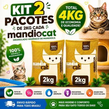 Imagem de Kit 2 Areia MandioCat 4Kg Sanitária Higiênica Biodegradável 100% Natur
