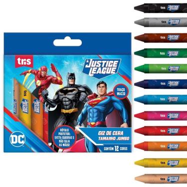 Imagem de Giz de Cera Tris Liga da Justiça Formato Jumbo 12 Cores