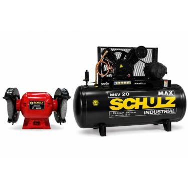 Imagem de Kit Moto Esmeril 6POL 300W e Compressor de Ar 20 PÉS 250L 5HP Trifásico Inox Schulz