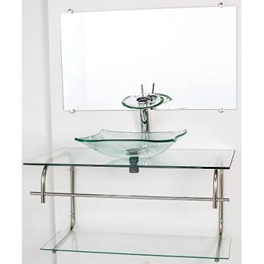 Imagem de GABINETE DE VIDRO PARA BANHEIRO INOX 80CM CUBA RETANGULAR INCOLOR