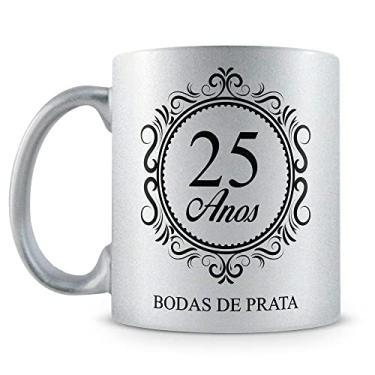 Imagem de Caneca Personalizada Perolada Prata - Bodas de Prata Mod.2 (com Nome)