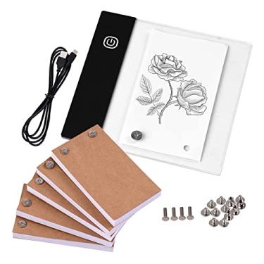 Imagem de Hibcotuo Flip Book Kit com Mini Light Pad LED Lightbox Tablet Design com furo 300 folhas Flipbook Parafusos de encadernação de papel para desenho Rastreamento Animação Desenho de desenho animado Criação
